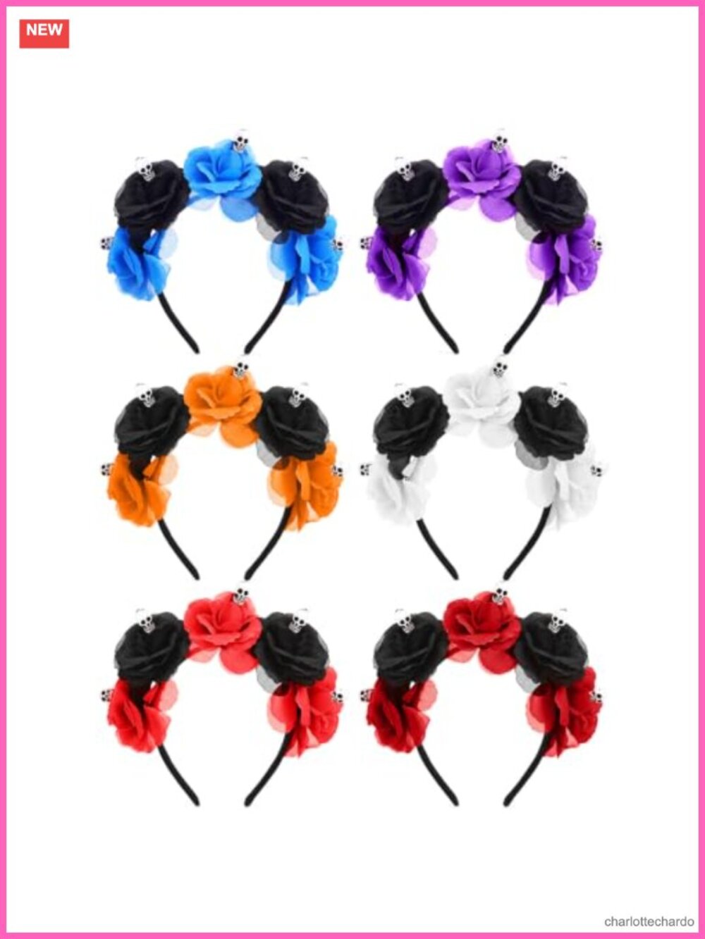 Skull Rose Headbands 6 Pc Day of the Dead Party Hair Accessories